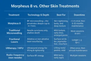 How Often Can I have Morpheus 8? 2 Table to show benefits of Morpheus 8 Cambridgeshire compared to other skin treatments